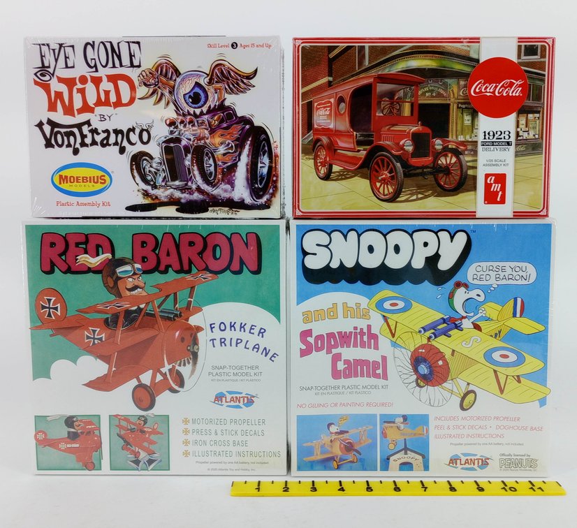 4 SEALED MODEL KITS MOEBIUS EYE GONE WILD AMT COCA-COLA FORD MODEL T ATLANTIS RED BARON & SNOOPY 4 OB INV 263330915
