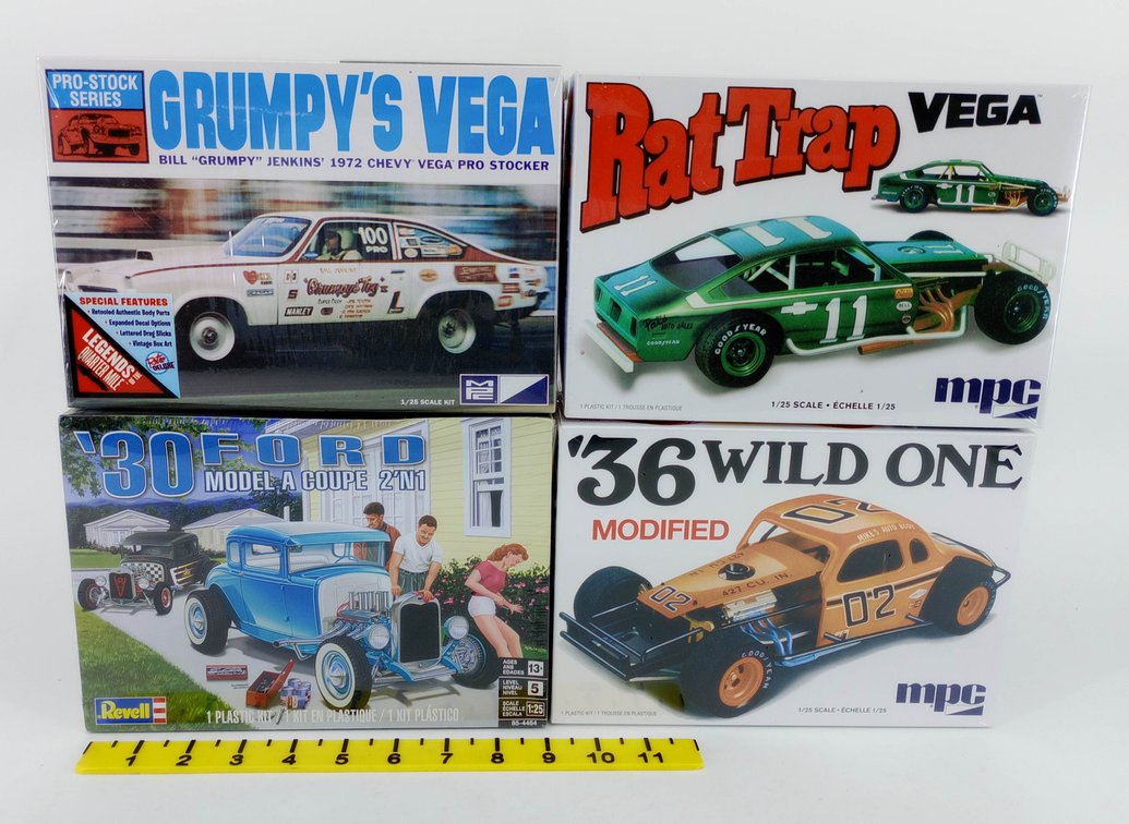 4 MPC & REVELL 1/25 MODEL KITS GRUMPY'S VEGA RAT TRAP VEGA '36 WILD ONE '30 FORD MODEL A SEALED 4 OB INV 263330919