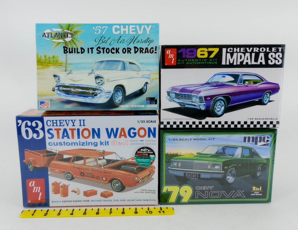 4 CHEVY 1/25 SCALE MODEL KITS ATLANTIS '57 BEL AIR AMT '67 IMPALA SS '63 CHEVY II MPC '79 NOVA 4 OB INV 263330921