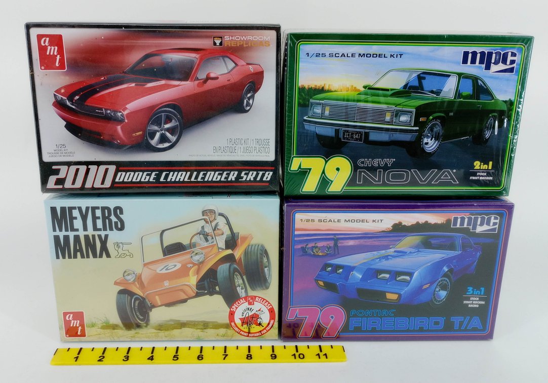 4 AMT & MPC 1/25 MODEL KITS MEYERS MANX 2010 CHALLENGER SRT8 79 NOVA 79 FIREBIRD T/A SEALED 4 OB INV 263330923