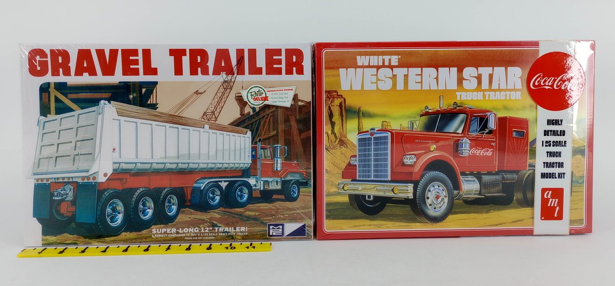 2 AMT/MPC 1/25 SCALE MODEL KITS COCA-COLA WHITE WESTERN STAR TRUCK TRACTOR & GRAVEL TRAILER 2 OB INV 263330932