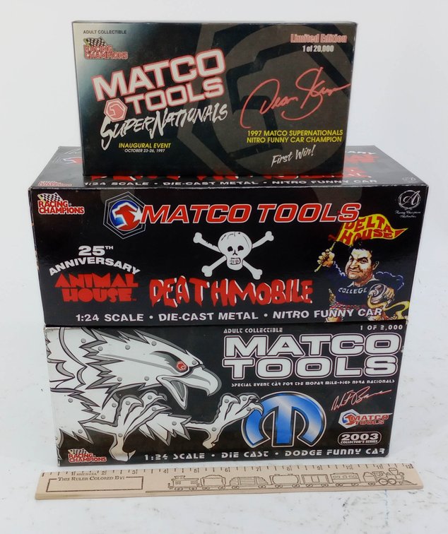 3 RACING CHAMPIONS MATCO TOOLS NITRO FUNNY CAR DIE-CAST SETS ANIMAL HOUSE DEATHMOBILE & SUPERNATIONALS 3 OB INV 263330941