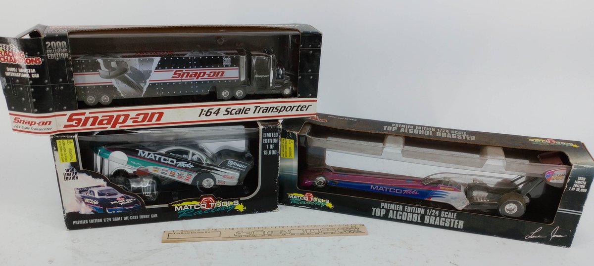 3 RACING CHAMPIONS MATCO TOOLS FUNNY CAR TOP ALCOHOL DRAGSTER & SNAP-ON 1:64 TRANSPORTER 3 OB INV 263330945