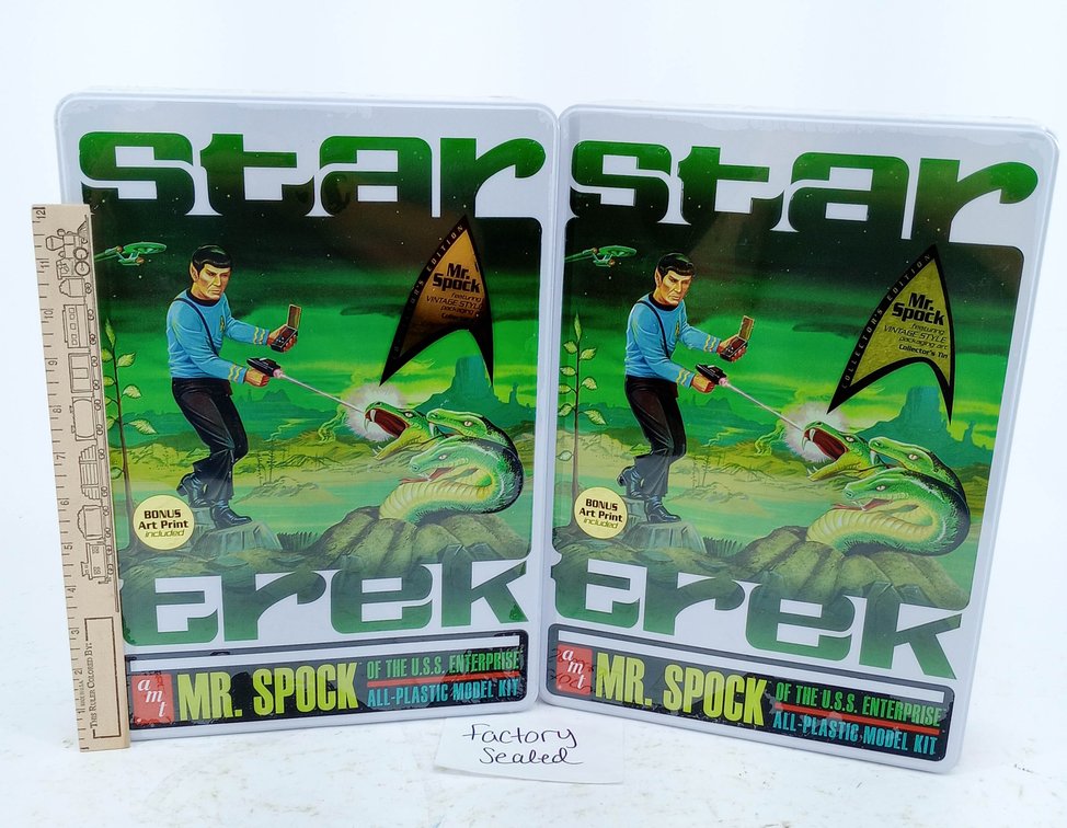 2 AMT STAR TREK MR. SPOCK OF THE U.S.S. ENTERPRISE MODEL KITS AMT624 COLLECTORS EDITION TINS FACTORY SEALED 2 OB INV 263330946