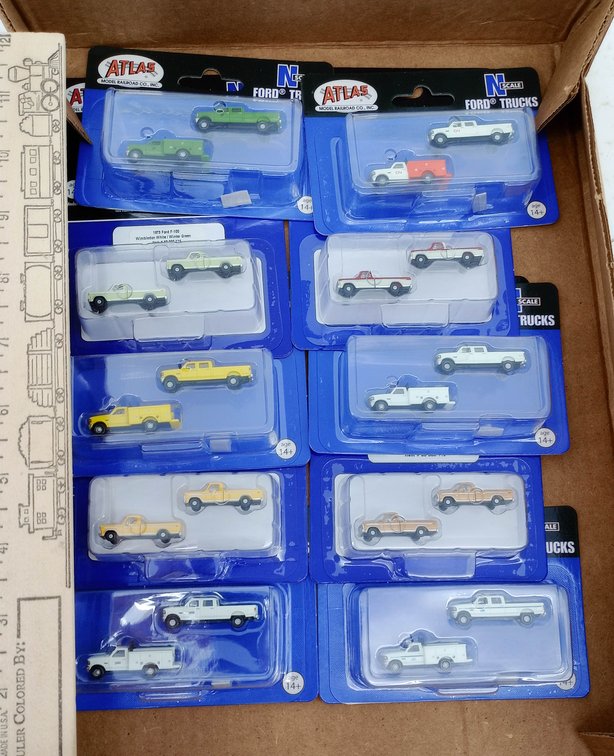 ASSORTED ATLAS N SCALE 1973 FORD F-100 & OTHERS PICKUP TRUCKS, SOME OBS INV 263330952