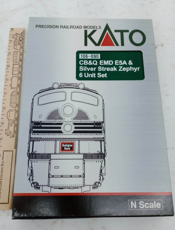 KATO 106-090 CB&Q BURLINGTON E5A & SILVER STREAK ZEPHYR 6 UNIT SET, N SCALE, OB INV 263330981