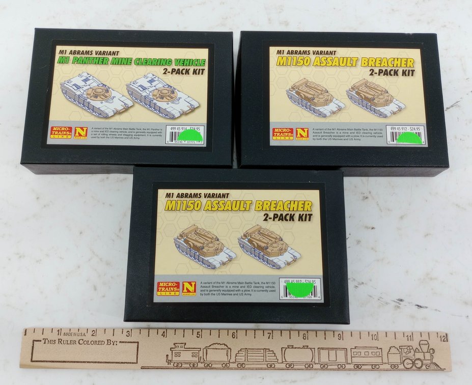 3 MICRO-TRAINS N SCALE M1 ABRAMS VARIANT 2-PACK TANK KITS, 3 OBS NNC INV 263330997