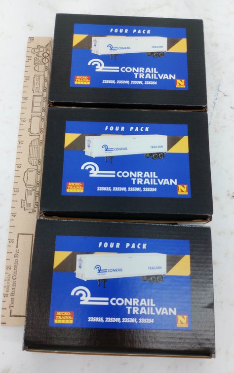 3 MICRO-TRAINS N 993 02 227 CONRAIL TRAILVAN 4 PACKS OF 45FT TRAILERS, 3 OBS INV 263330999