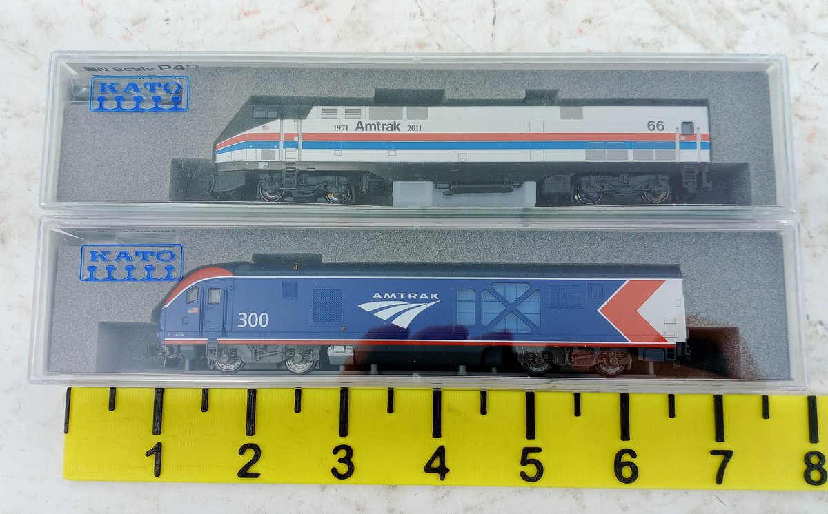2 KATO N SCALE AMTRAK P42 #66 & ALC-42 CHARGER #300 LOCOMOTIVES, 2 OBS INV 263331025