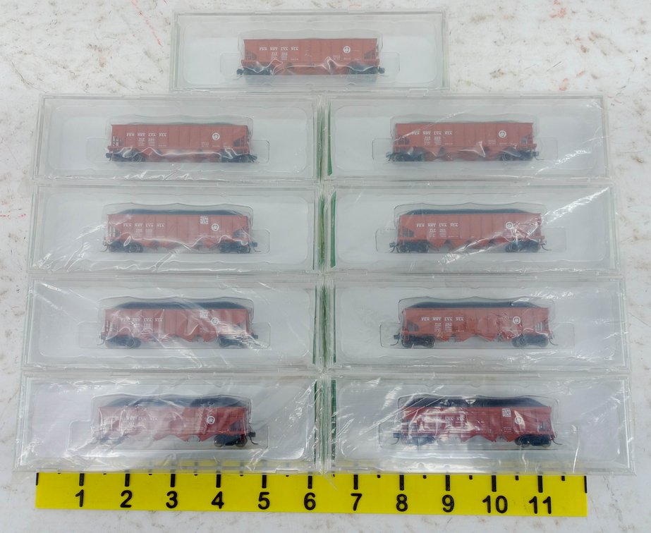 9 BOWSER N GAUGE PENNSYLVANIA HOPPERS W/ COAL LOADS, 9 OBS INV 263331028