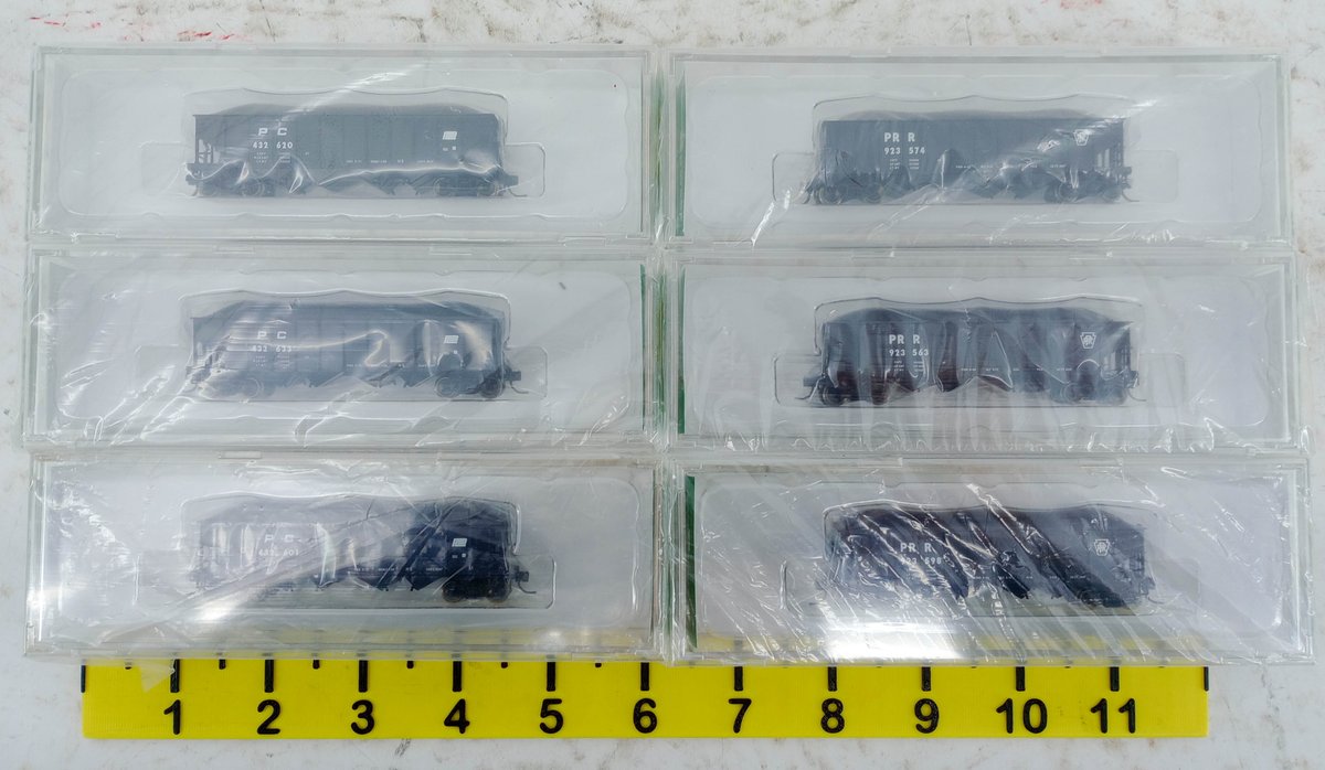 6 BOWSER N SCALE PRR & PC 2-BAY HOPPERS 38101-38127, 6 OBS INV 263331030