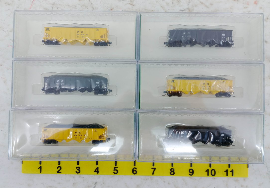 6 BOWSER N SCALE PENN CENTRAL 4 BAY HOPPERS 38017-38022, 6 OBS INV 263331045