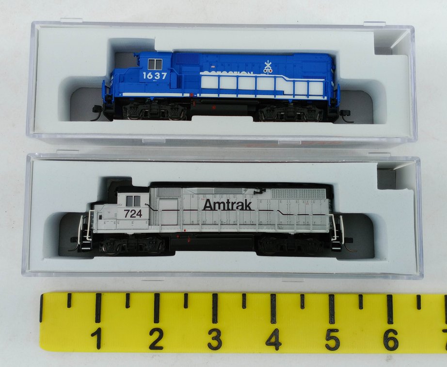 2 ATLAS N GAUGE GP15-1 CONRAIL 1637 & GP-38 AMTRAK 724 LOCOMOTIVES, 2 OBS INV 263331060