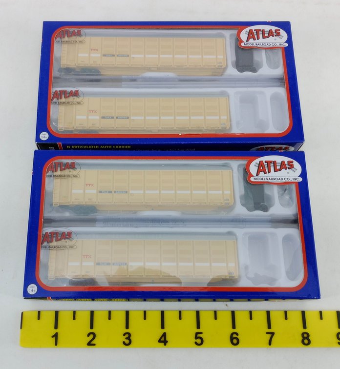 2 ATLAS N SCALE TOAX FADED ARTICULATED AUTO CARRIERS 50 005 195 & 50 005 198, 2 OBS INV 263331071