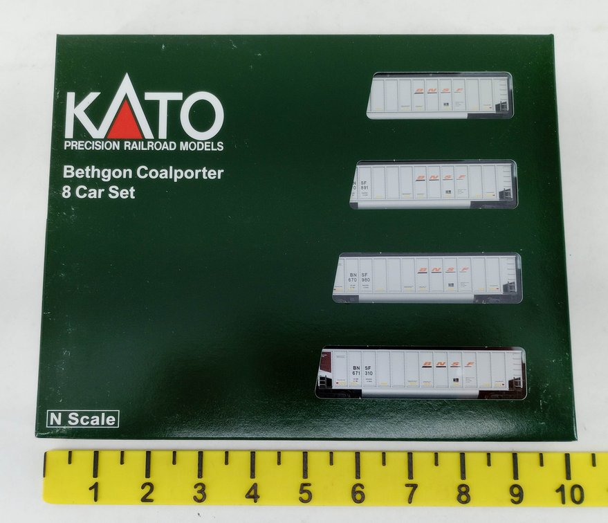 KATO 106-4625 BNSF SWOOSH BETHGON COALPORTER 8 CAR SET, N SCALE, OB INV 263331090