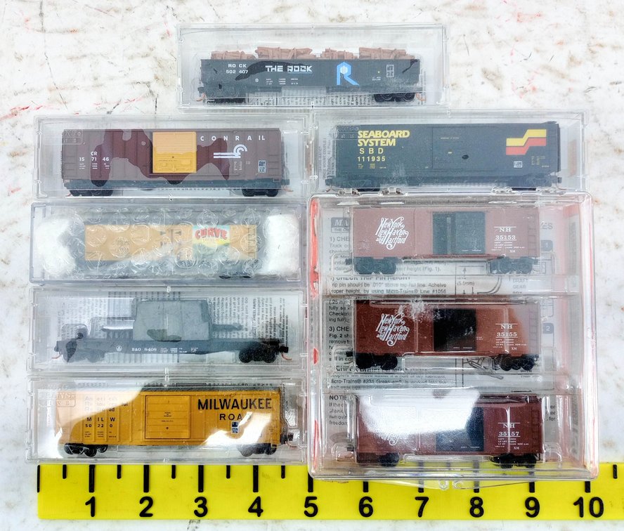 9 MICRO-TRAINS N SCALE FREIGHT CARS, CONRAIL, ROCK ISLAND, B&O, NH & MORE, 7 OBS INV 263331107