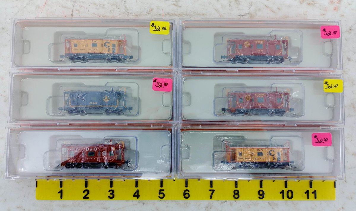 6 FOX VALLEY MODELS N SCALE B&O CABOOSES, CHESSIE SYSTEM & BLUE POOL, 6 OBS INV 263331115