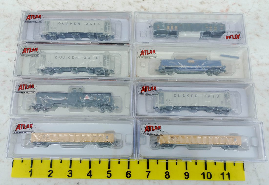 8 ATLAS N SCALE QUAKER OATS, AMTRAK, CSX & ARSX FREIGHT CARS, 8 OBS INV 263331119