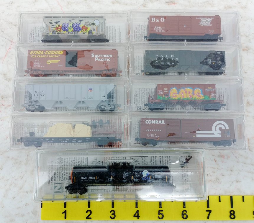 MICRO-TRAINS N SCALE ASSORTED FREIGHT CARS B&O SP UP CONRAIL NEW HAVEN, 9 OBS INV 263331122