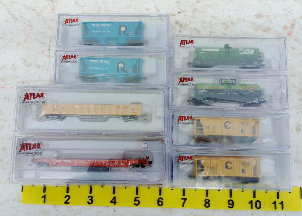 ASSORTED ATLAS N SCALE FREIGHT CARS ROCK ISLAND, B&O, AMTRAK, NOKL, DOW, SOME OBS INV 263331124