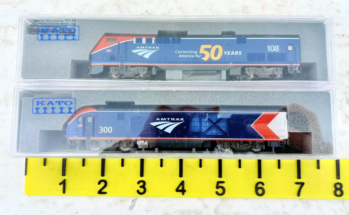 2 KATO N SCALE AMTRAK PHASE VI P42 #108 & ALC-42 CHARGER #300 LOCOMOTIVES, 2 OBS INV 263331128