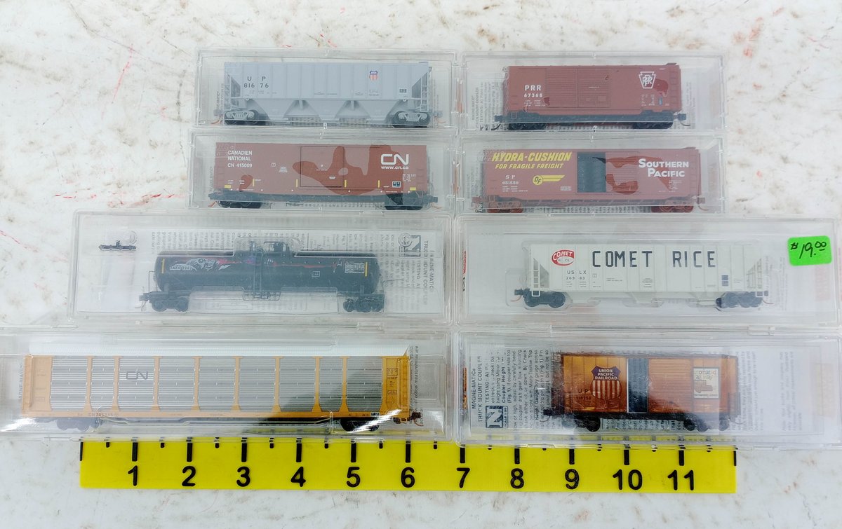 MICRO-TRAINS N SCALE ASSORTED UP, CN, SP, PRR & COMET RICE FREIGHT CARS, 8 OBS INV 263331132