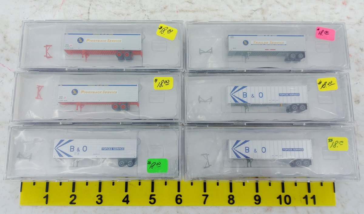6 N GAUGE C&O & B&O 40FT PIGGYBACK TRAILERS ON FLATCARS, 6 OBS INV 263331138