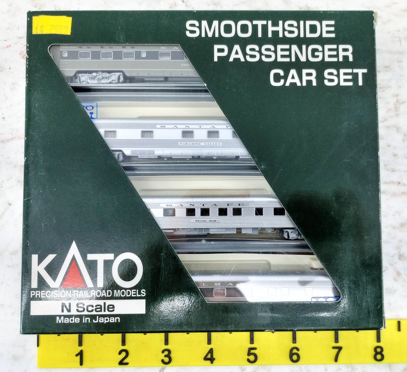 KATO 106-1401 SANTA FE SMOOTHSIDE PASSENGER CAR SET E, 4 PULLMANS, OB INV 263331149