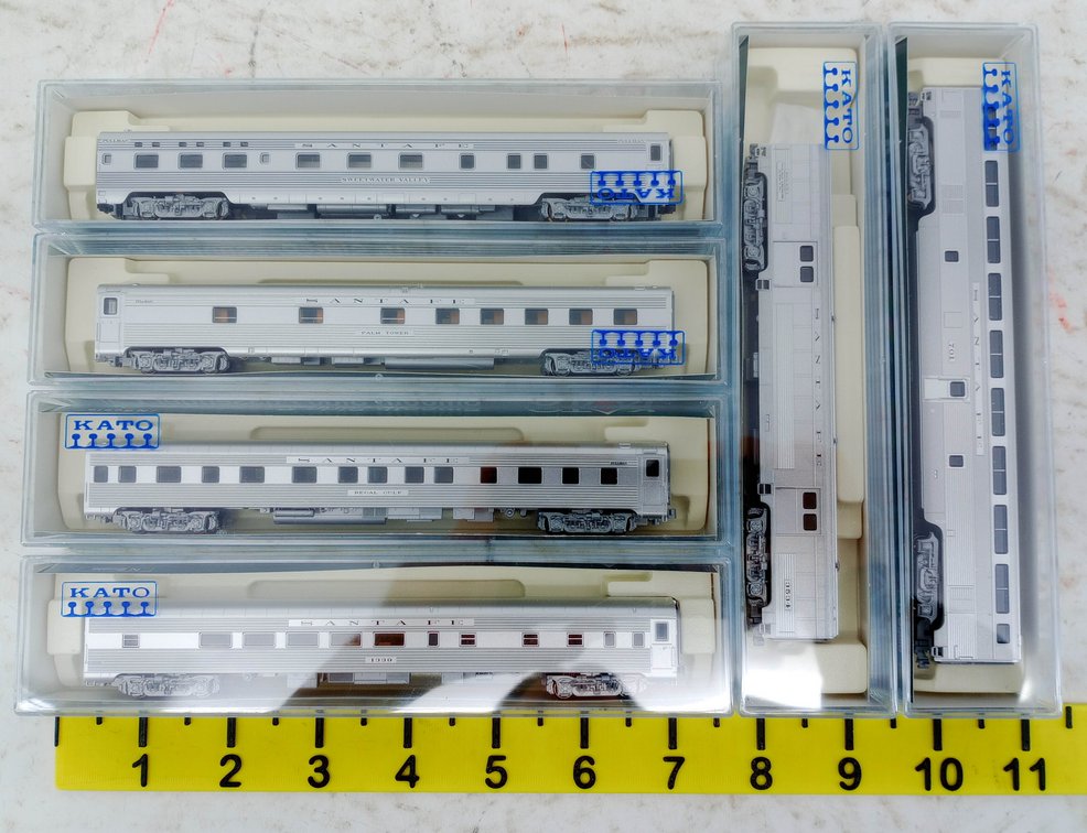 KATO N SCALE SANTA FE SUPER CHIEF & EL CAPITAN 6 PASSENGER CARS, 6 OBS + 2 SET BOXES INV 263331150