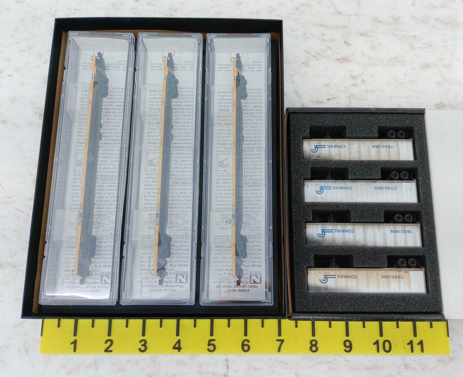 MICRO-TRAINS N SCALE 3 TTX TRAILER TRAIN CARS & 4 CONRAIL TRAILVAN TRAILERS, 2 OBS INV 263331154