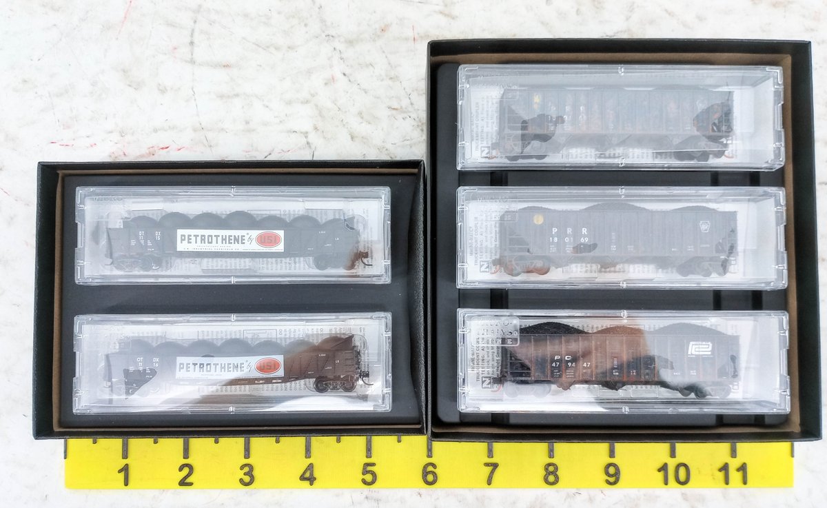 5 MICRO-TRAINS LINE N SCALE PETROTHENE GONDOLAS & PENN CENTRAL HOPPERS, 2 OBS INV 263331158