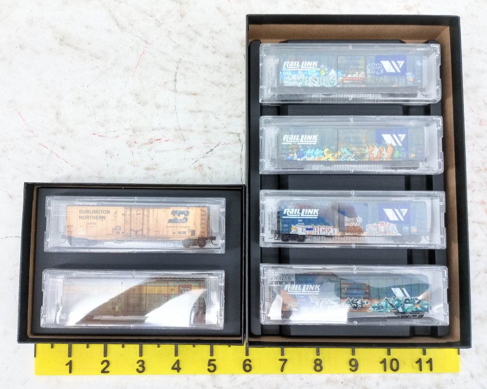 6 MICRO-TRAINS N SCALE MONTANA RAIL LINK GRAFFITI & BURLINGTON NORTHERN BOXCARS, 2 OBS INV 263331157