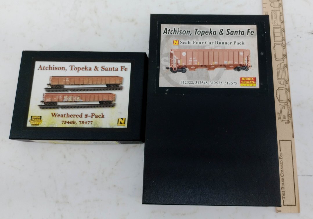 MICRO-TRAINS 73469 & 312322 SANTA FE 2 GONDOLAS & 4 HOPPERS, 2 OBS INV 263331160