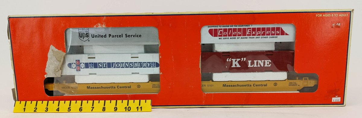 LIONEL 6-52142 MASSACHUSETTS CENTRAL 2 TTX STACK CARS W/ TRAILERS, OB  INV 263350014