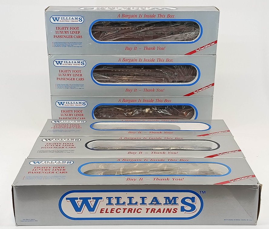 6 WILLIAMS LL805 PENNSYLVANIA 80FT LUXURY LINER PASSENGER CARS, 6 OBS & SHIPPING CARTON  INV 263350013