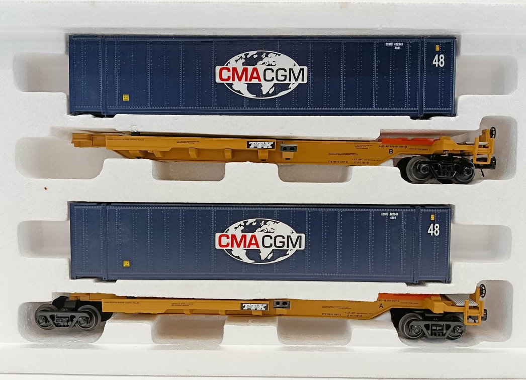 MTH 20-95066 CMA CGM 2-CAR SPINE SET W/ 48' CONTAINERS, OB  INV 263350022