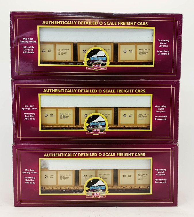 3 MTH 20-90877 PENNSYLVANIA FLAT CARS W/ CRATES, 3 OBS  INV 263350024