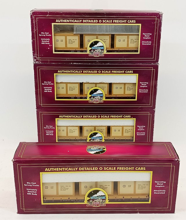 4 MTH PENNSYLVANIA FLAT CARS W/ CRATES 20-90877C, E, F & 20-98995, 4 OBS  INV 263350023