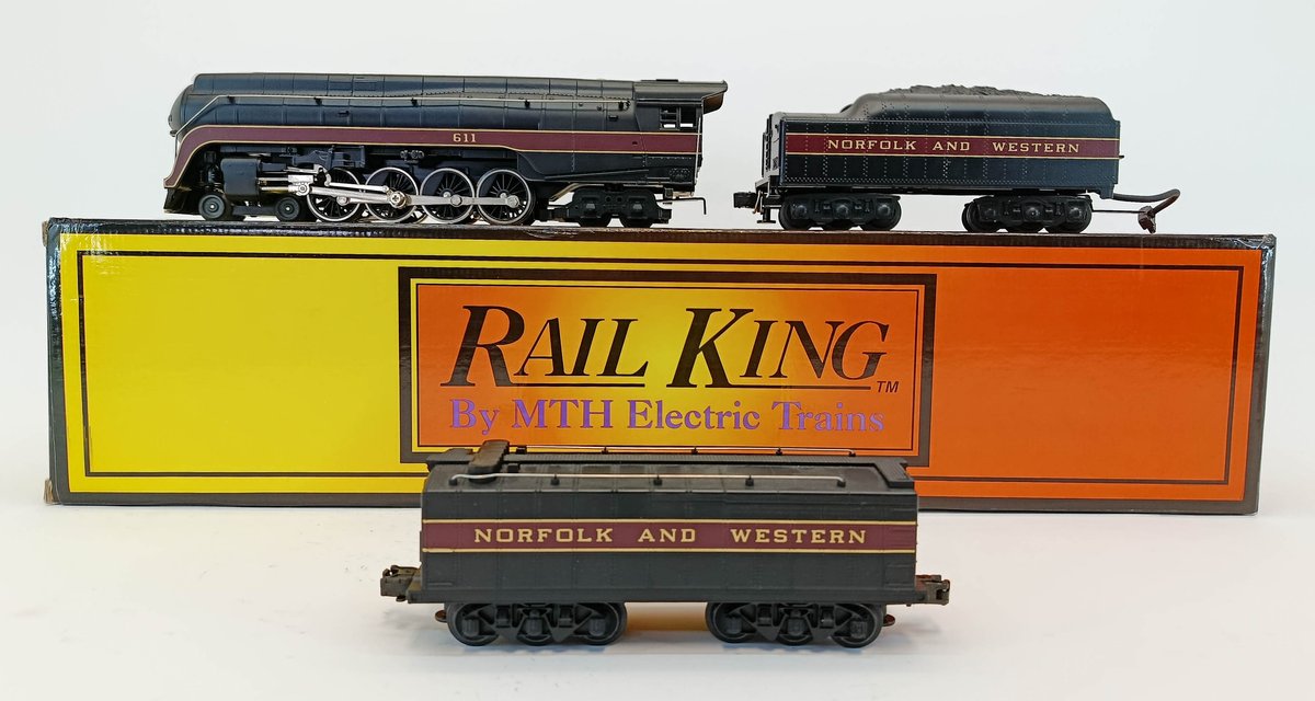 RAIL KING BY MTH O GAUGE NORFOLK AND WESTERN 611 4-8-4 STEAM LOCOMOTIVE & TENDER W/ EXTRA TENDER SHELL, OB  INV 263350037