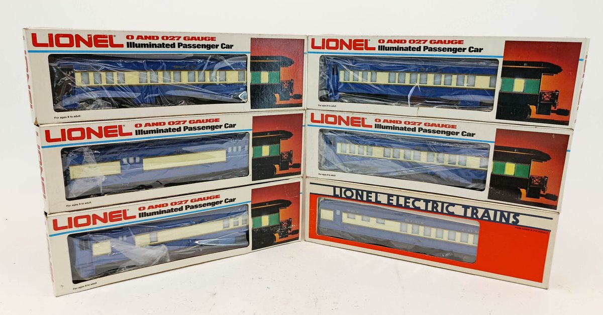 LIONEL O GAUGE BLUE COMET 6-19000, 9536-9540 O/027 ILLUMINATED PASSENGER CARS, 6 OBS  INV 263350049