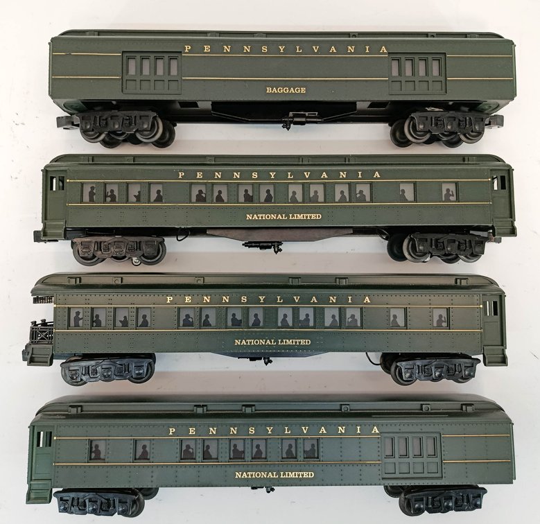 4 PENNSYLVANIA NATIONAL LIMITED O GAUGE PASSENGER CARS & BAGGAGE CAR  INV 263350054