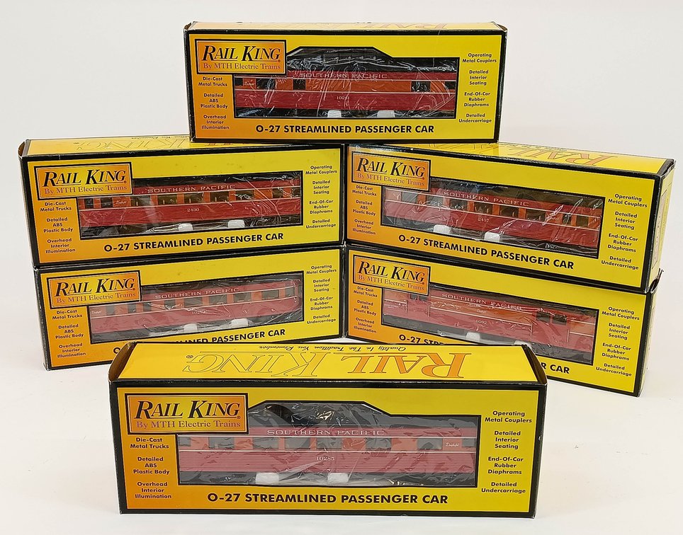 6 RAIL KING O-27 SOUTHERN PACIFIC DAYLIGHT STREAMLINED PASSENGER CARS, 6 OBS  INV 263350072