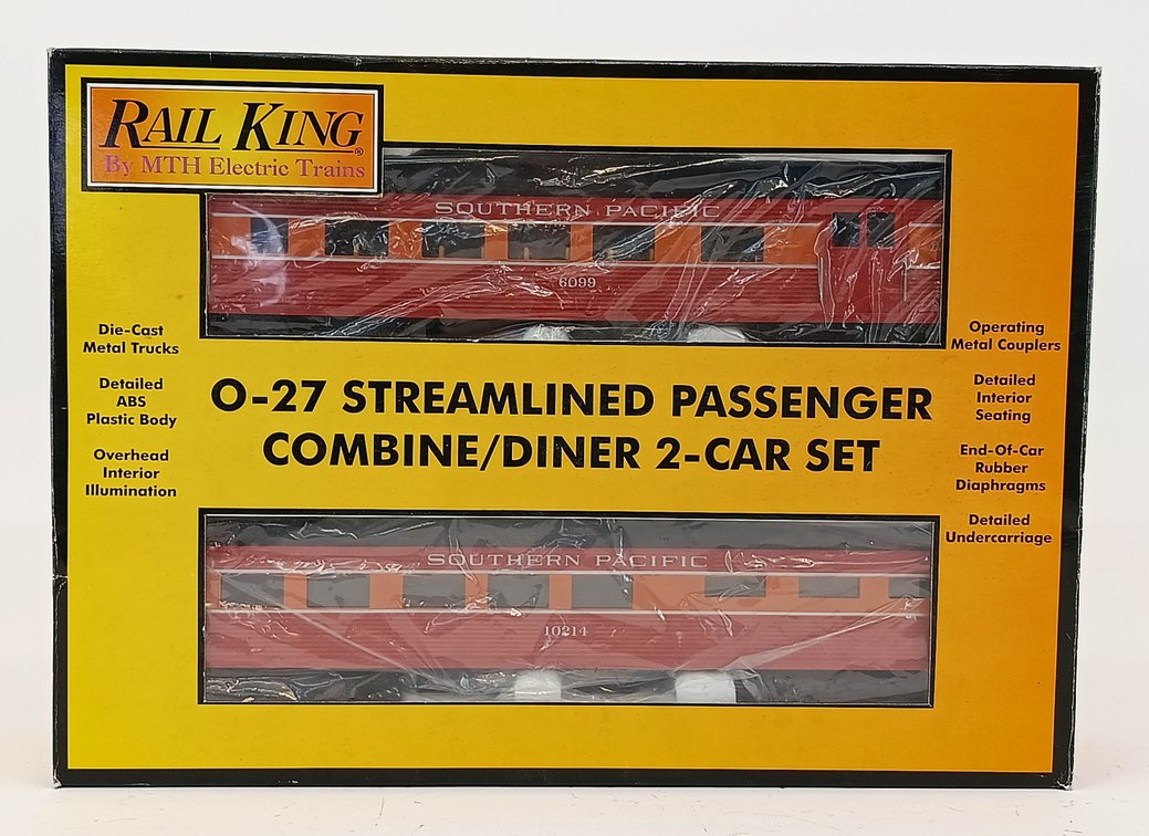 RAIL KING O GAUGE 30-6063 SOUTHERN PACIFIC O-27 STREAMLINED COMBINE & DINER 2-CAR SET, OB  INV 263350074