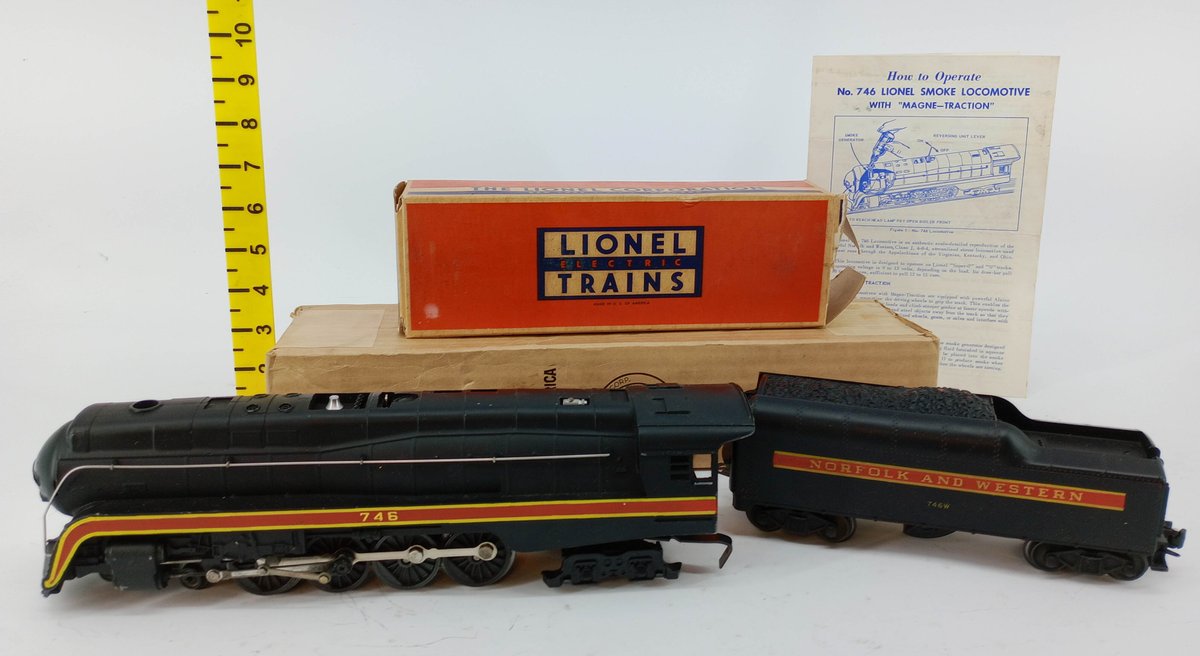 LIONEL O GAUGE 746 NORFOLK AND WESTERN 4-8-4 STEAM LOCOMOTIVE & TENDER, OB  INV 263440003