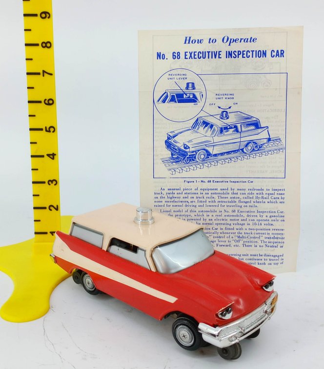LIONEL O GAUGE 68 EXECUTIVE INSPECTION CAR, RED & CREAM, W/ INSTRUCTION SHEET  INV 263440007