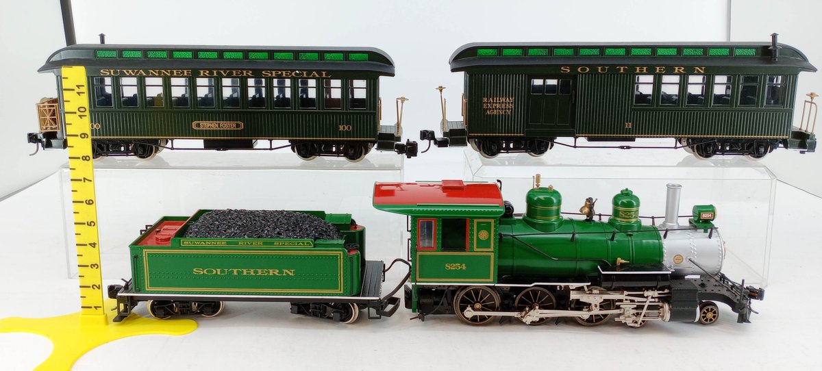 G GAUGE SOUTHERN 4-6-0 STEAM LOCOMOTIVE 8254, TENDER & 2 SUWANNEE RIVER SPECIAL PASSENGER CARS  INV 263440028