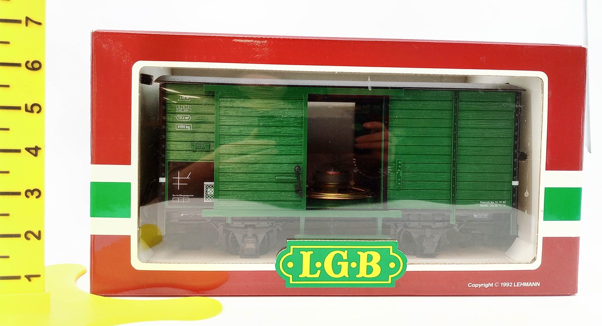 LGB G GAUGE 4135 S GREEN BOXCAR W/ SOUND, OB  INV 263440036