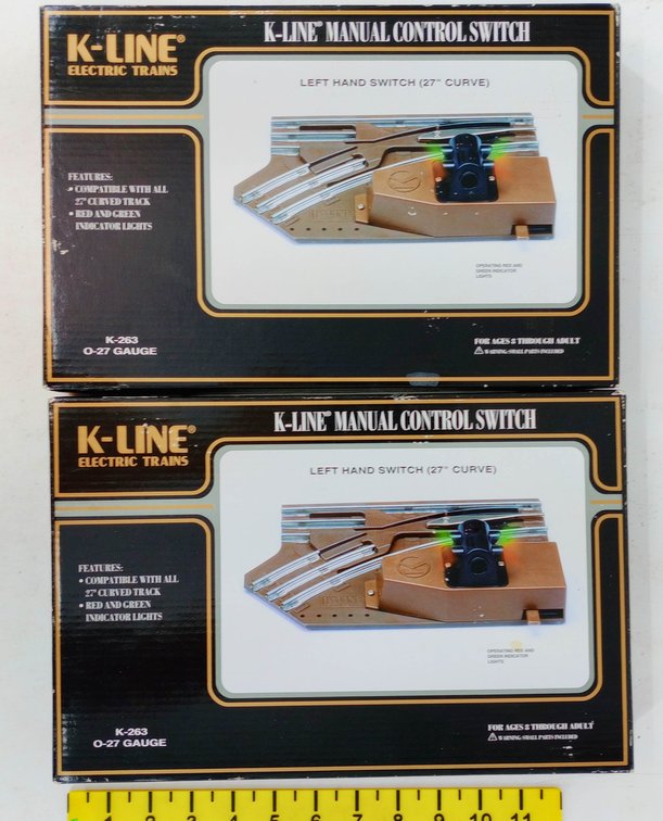 2 K-LINE K-263 O-27 GAUGE LEFT HAND MANUAL CONTROL SWITCHES, 2 OBS  INV 263500001
