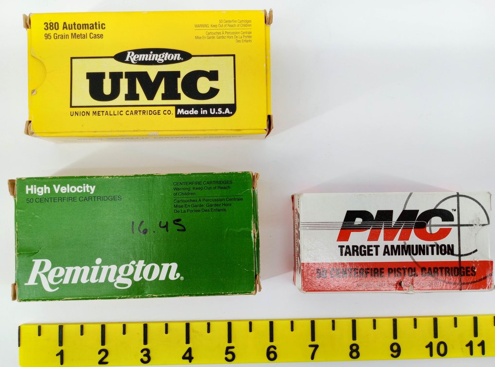 3 BOXES 380 AUTOMATIC AMMO REMINGTON UMC 95 GR REMINGTON HIGH VELOCITY & PMC TARGET  INV 263510007