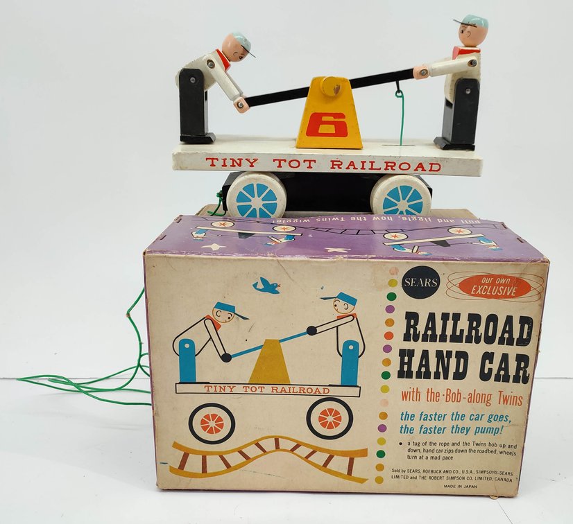 TOYS TINY TOT RAILROAD HAND CAR W/ THE BOB ALONG TWINS SEARS MADE IN JAPAN 49 4214  OB  INV 262380668